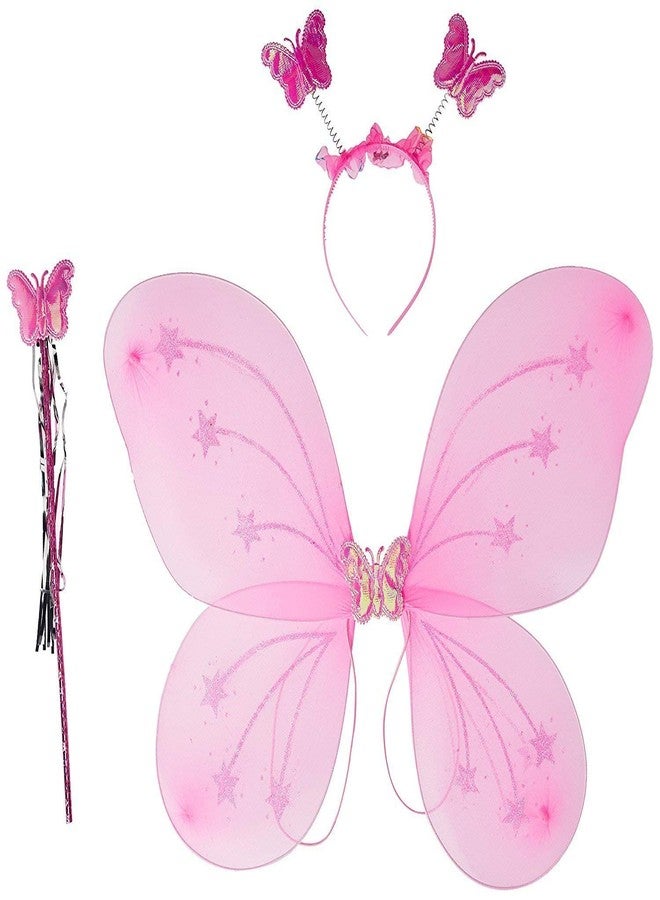 kunya Net Baby Girl's Fairy Butterfly Wings Costume Butterfly Fairy Angel Wing, Wand And Hairband (Pink) - Image 1